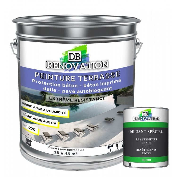 DB-220 Peinture sol terrasse pour béton - Forte protection UV - Haute imperméabilité - Kit 5-10KG