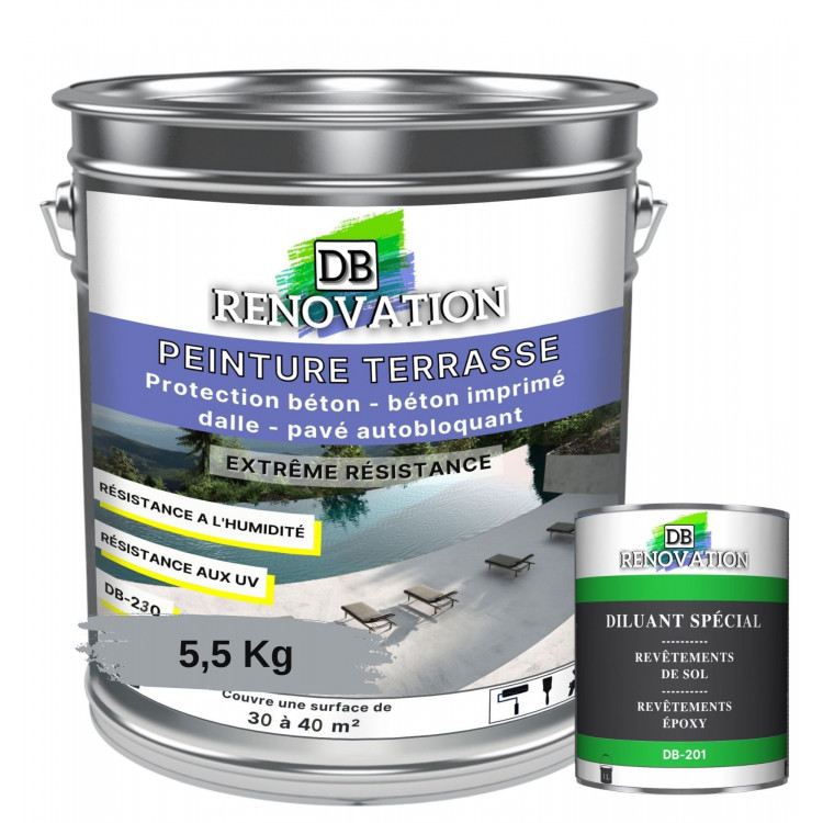 DB-230 Peinture sol terrasse pour béton - Forte protection UV - Haute imperméabilité - Kit 5,5-11KG DB-230 Peinture sol terrasse pour béton - Forte protection UV - Haute imperméabilité - Kit 5,5-11KG